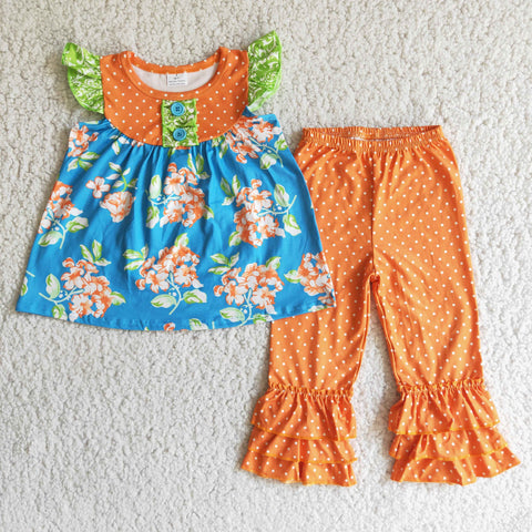 D1-4 girl floral orange dot flutter fall spring set-promotion 2024.10.19 $2.99