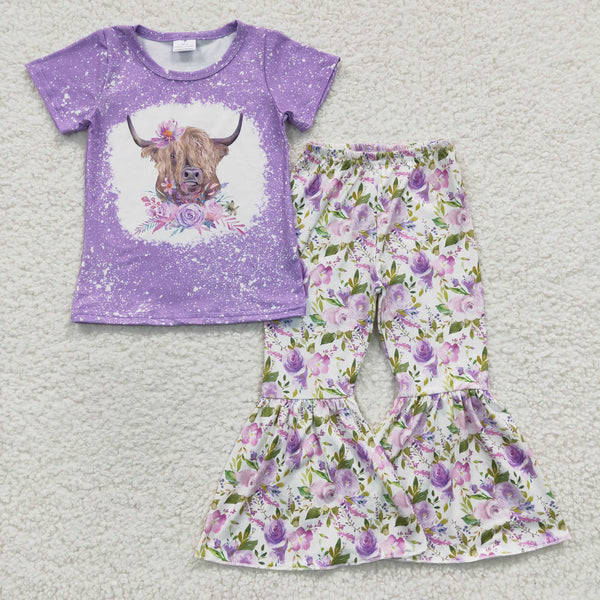 GSPO0264 toddler girl clothes purple floral  spring outfit