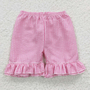 SS0063 toddler girl summer shorts pink girl seersucker bottom