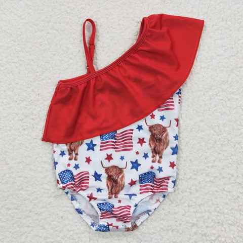 S0101 toddler girl clothes patriotic 4th of July summer swimsuit swimwear