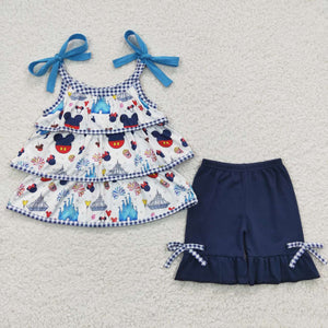 GSSO0218 baby girl clothes cartoon ruffles summer outfits