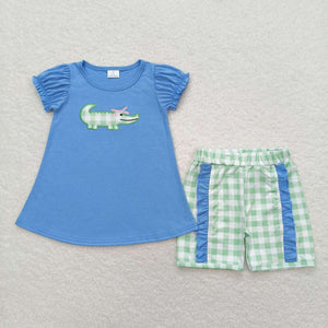 GSSO0850 RTS baby girl clothes embroidery alligator toddler girl summer outfits