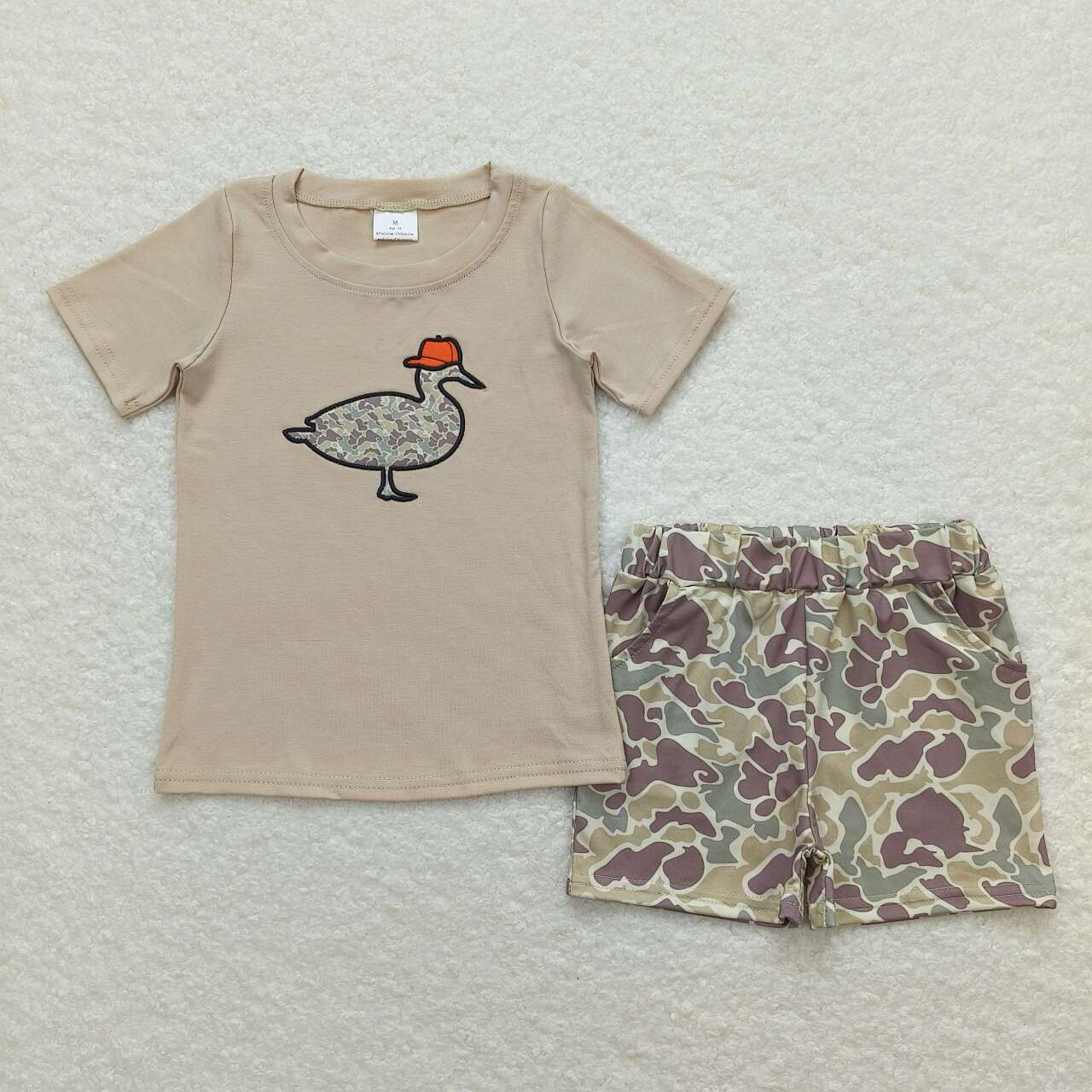 BSSO0781 RTS baby boy clothes embroidery mallard camouflage toddler boy summer outfits