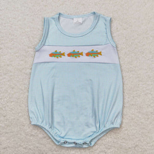 SR1265 RTS baby boy clothes fish embroidery  toddler boy summer bubble