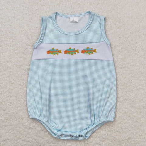 SR1265 RTS baby boy clothes fish embroidery  toddler boy summer bubble