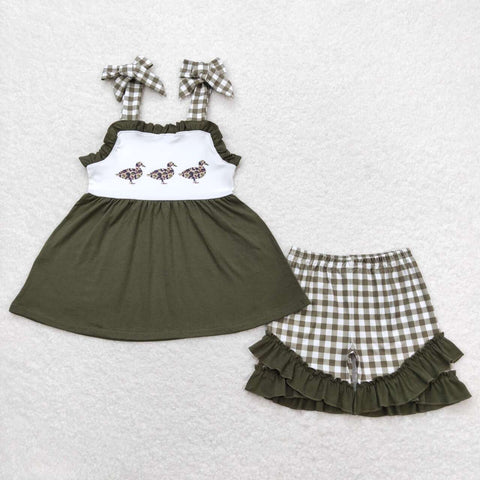 GSSO0716 RTS baby girl clothes duck gingham toddler girl summer outfits