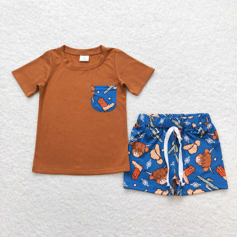 BSSO0542 RTS baby boy clothes bull cactus boy summer outfits