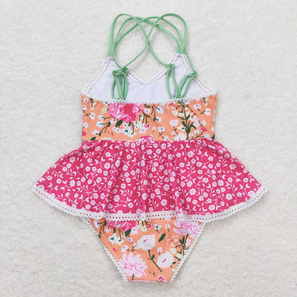 S0249 RTS baby girl clothes pink floral girl summer swimsuit