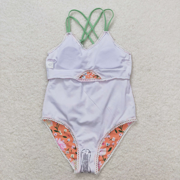 S0249 RTS baby girl clothes pink floral girl summer swimsuit