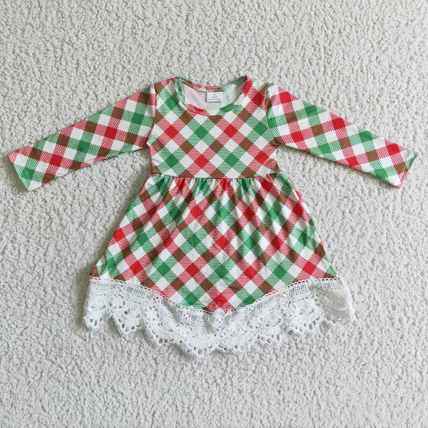 GLD0023 girl christmas plaid dress