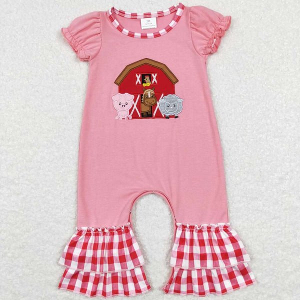SR0511 baby girl clothes farm clothes embroidery house pig horse cow girl farm romper