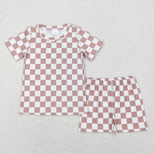 BSSO0326 baby boy clothes plaid toddler summer clothing set boy summer shirts set