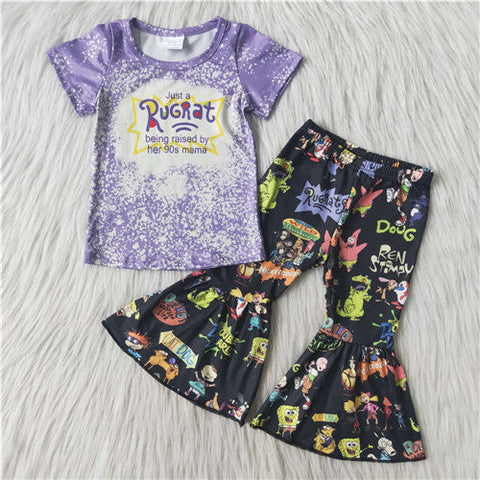 C12-11 girl cartoon purple short sleeve spring fall set-promotion 2024.8.3 $2.99