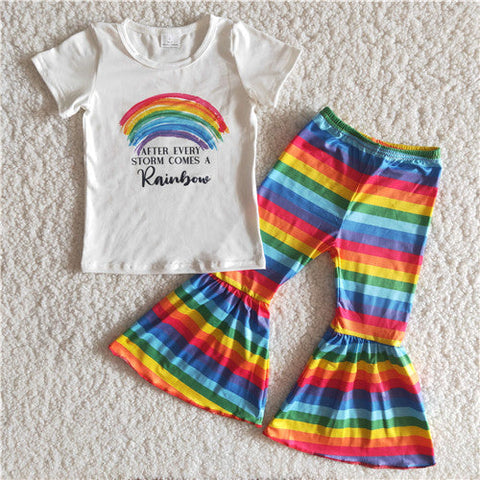 B14-3 girl rainbow colorful stripe short sleeve spring fall set-promotion 6.1 $2.99