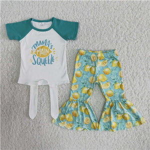 girl lemon short sleeve spring fall set