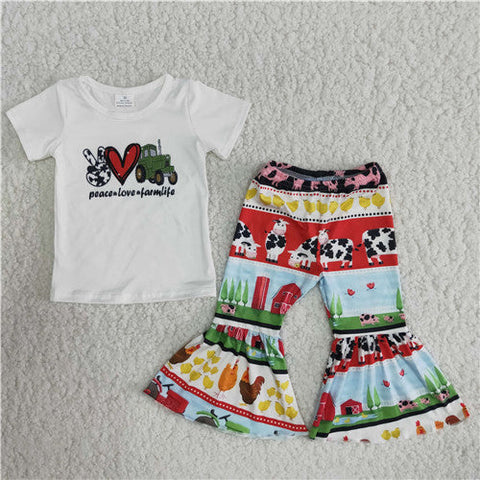 B13-4 girl farm life cow short sleeve spring fall set-promotion 2024.7.6 $2.99