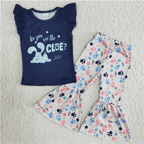 B13-3 girl cartoon footprint short sleeve spring fall set-promotion 2024.5.18 $2.99