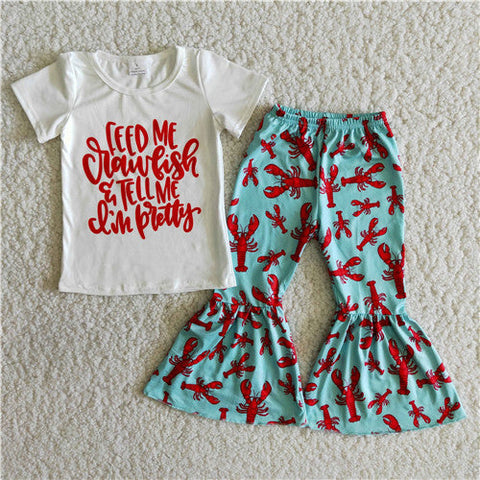 D1-11 girl clothes lobster short sleeve spring fall set--promotion 2025.3.8 $2.99