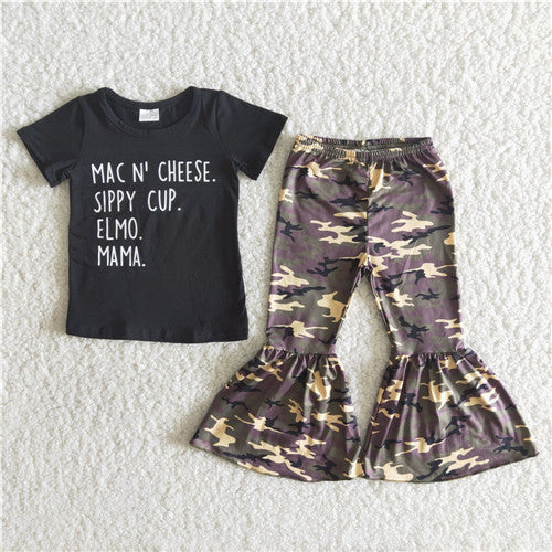 B4-4 toddler girl clothes black camouflage mac mama short sleeve spring fall set-promotion 2024.5.13 $2.99