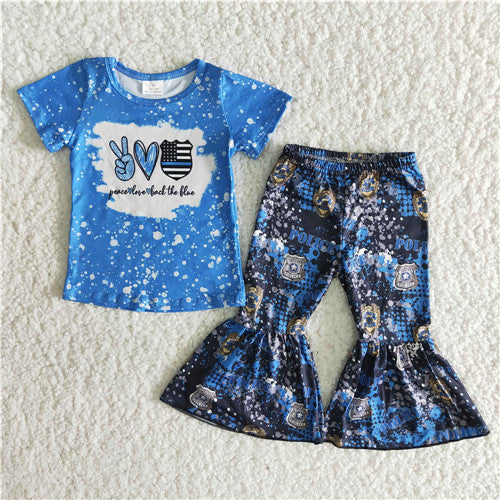 B8-2 girl peace love police short sleeve spring fall set-promotion 2024.3.30 $2.99