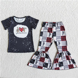 C12-1 girl peace love lineman black short sleeve spring fall set-promotion 2024.6.29 $2.99