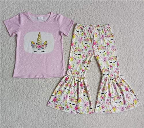 girl pink  short sleeve spring fall set