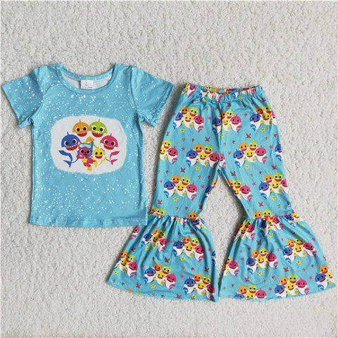 B18-14 girl cartoon blue short sleeve fall spring set-promotion 2024.6.15 $2.99