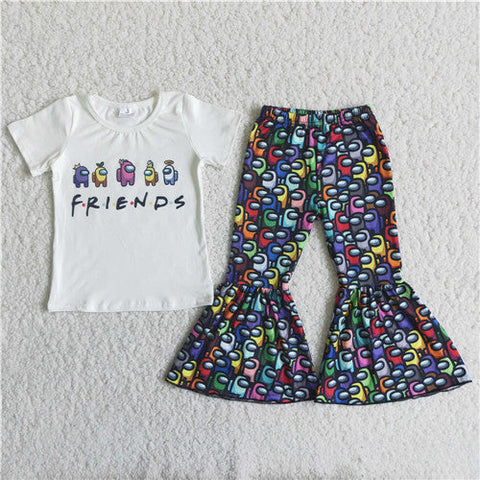 girl cartoon friends short sleeve fall spring set