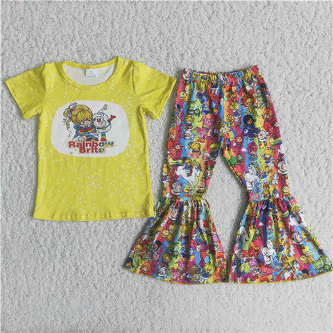 C15-18 girl cartoon yellow rainbow toddler girl clothes bell bottom outfits-promotion 2024.7.27 $2.99