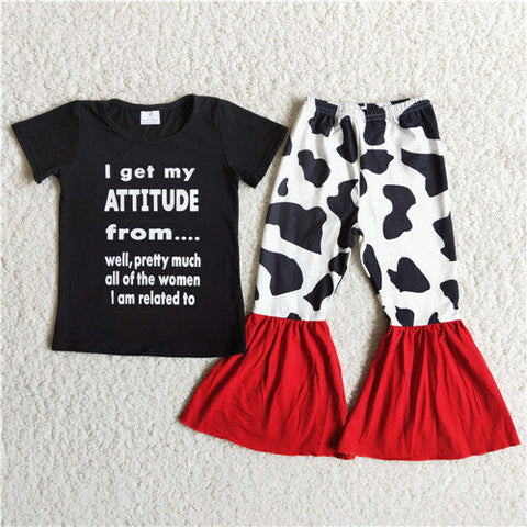 D12-20 girl cow black short sleeve spring fall set-promotion 2024.1.27