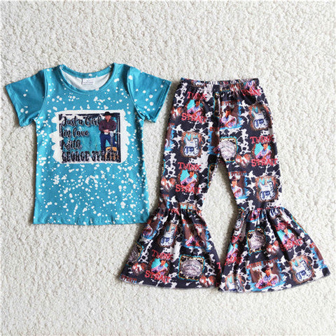 D6-27 girl blue short sleeve spring fall set-promotion 2024.7.13 $2.99