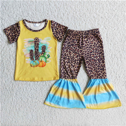 C1-10 girl cactus leopard short sleeve fall spring set-promotion 2024.6.15 $2.99