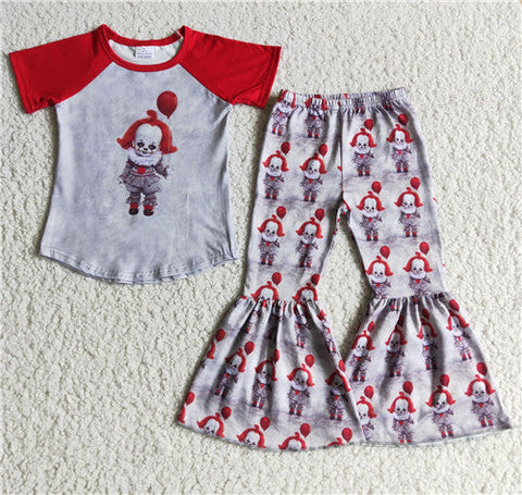 girl red clown short sleeve fall spring set