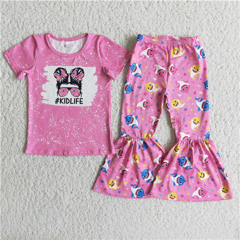 E2-14 girl kid life hot pink short sleeve fall spring set-promotion 2024.8.3 $2.99