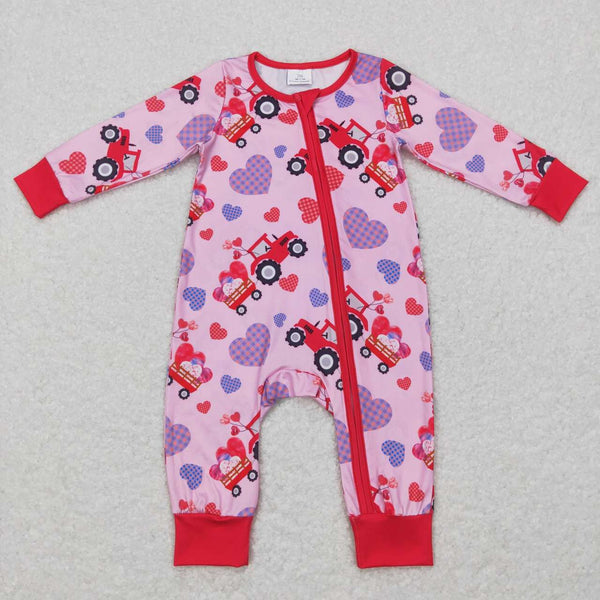 LR0774 baby clothes heart truck baby valentines day romper