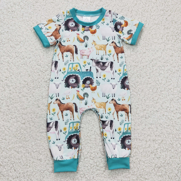 SR0130 kids clothes boys farm chicken summer romper