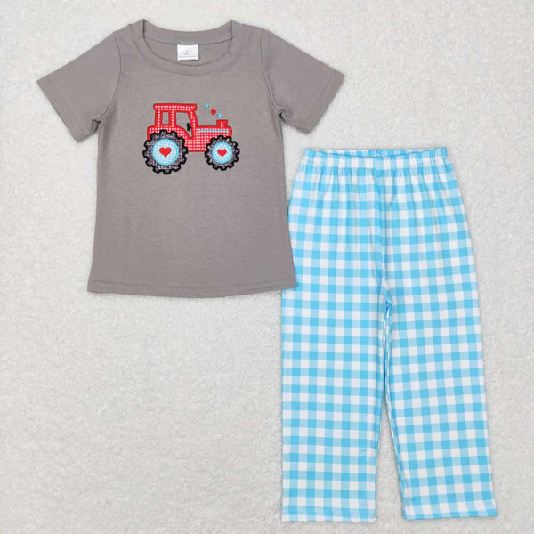 BSPO0193 baby boy clothes heart tractor embroidery valentines day outfits