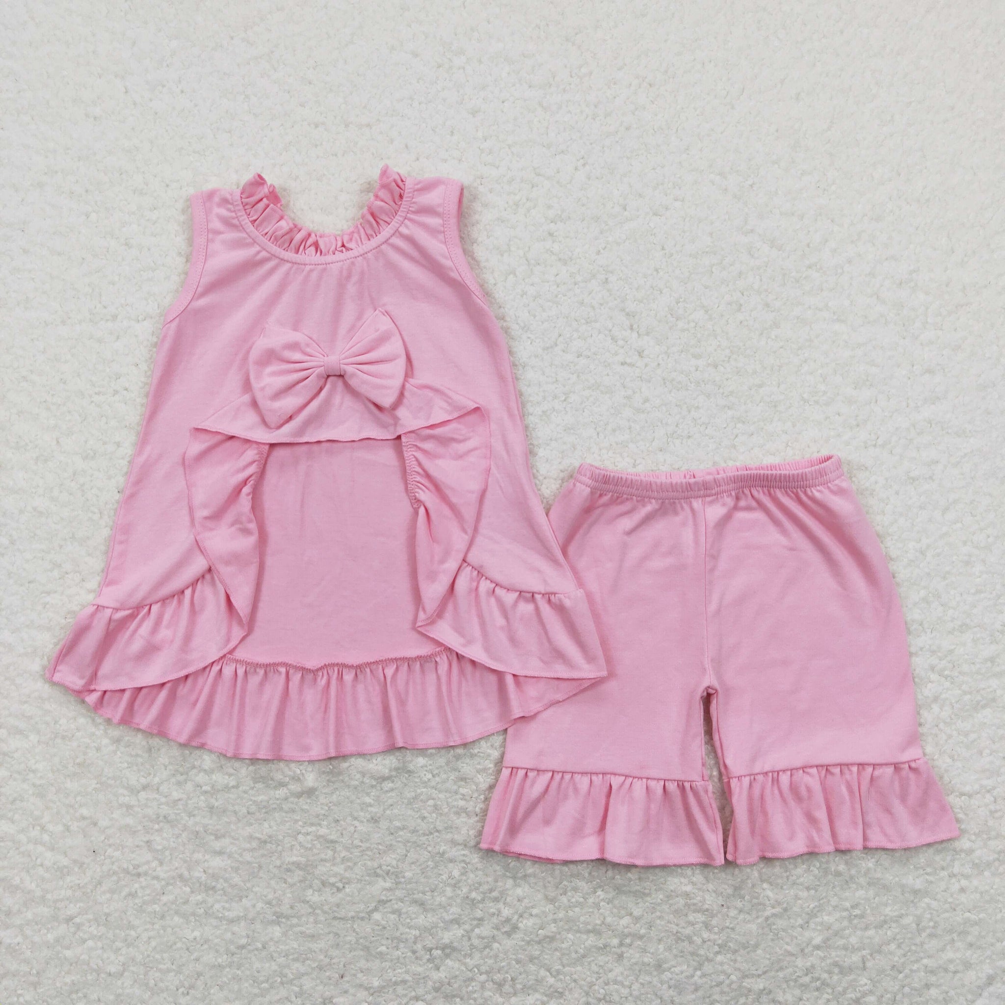 GSSO0518 baby girl clothes girl pink bow girl summer outfits toddler summer shorts set