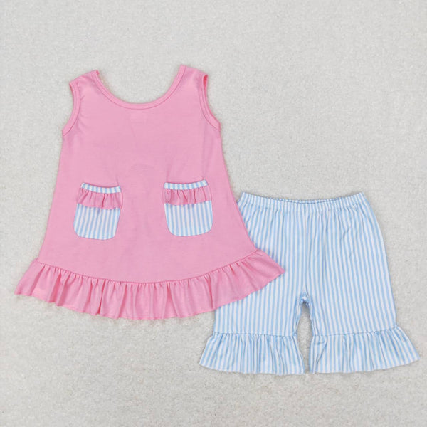 GSSO0438 baby girl clothes pink cow sleeveless girl summer outfits