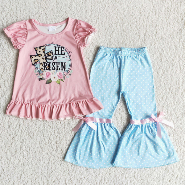 B5-25 girl clothes he is risen bell bottom set easter outfit