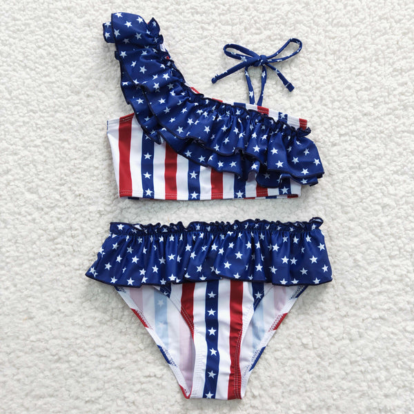 S0042 baby girl clothes summer patriotic swimsuit swimwear