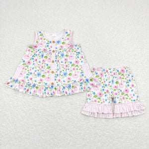 GSSO0569 baby girl clothes pink flower girl summer outfits 1