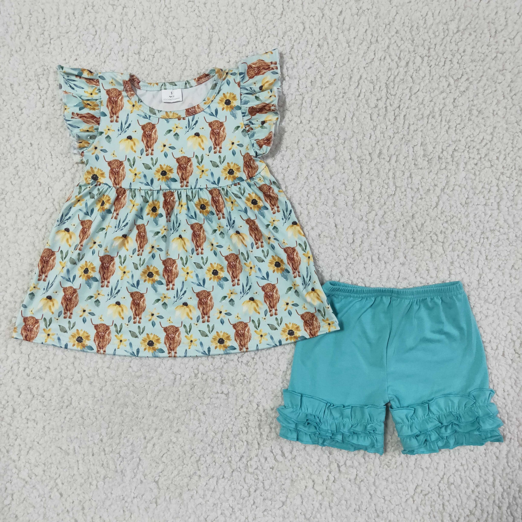 GSSO106 kids clothing cow green summer set-promotion 2024.5.18 $5.5