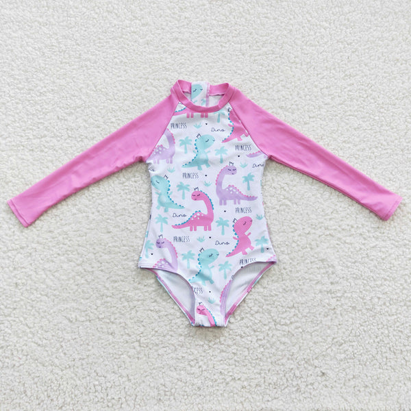 S0076 toddler girl clothes dinosaur summer swimsuit swimwear