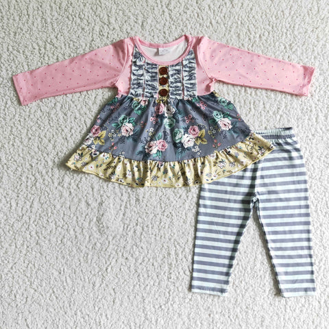 6 B0-17 girl winter floral stripe long sleeve set-promotion 2023.11.4