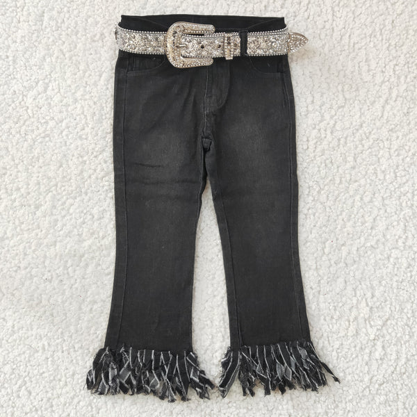 D4-30 baby girl clothes black tassel jeans winter pant 4