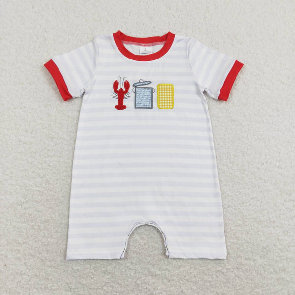 SR0744 RTS NO MOQ baby boy clothes boy crawfish romper embroidery boy summer romper