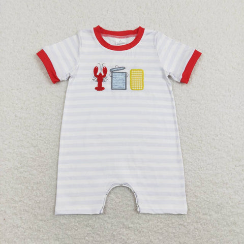 SR0744 RTS NO MOQ baby boy clothes boy crawfish romper embroidery boy summer romper