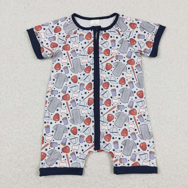 SR0581 baby boy clothes baseball boy summer romper zipper newborn summer clothes