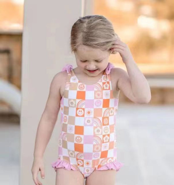 S0150 baby girl clothes smile girl swimsuit swimwear